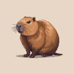 A realistic pixel art depiction of a capybara, capturing its distinctive rounded body and gentle expression