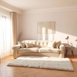 A cozy bedroom featuring a stylish sofabed as the focal point