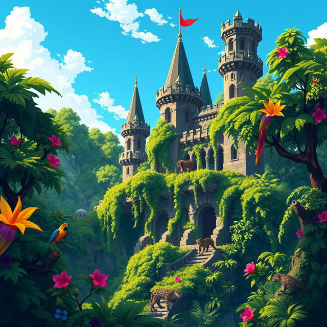 Pixel art rendering of a majestic jungle castle