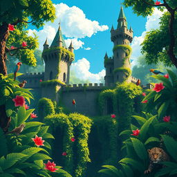 Pixel art rendering of a majestic jungle castle