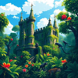 Pixel art rendering of a majestic jungle castle