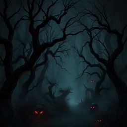 A dark fantasy scene with a haunted forest