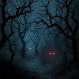 A dark fantasy scene with a haunted forest