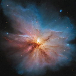 A massive rock detonating spectacularly in a far-flung galaxy, triggering a vibrant explosion that sends shockwaves of color and debris throughout the galactic landscape.