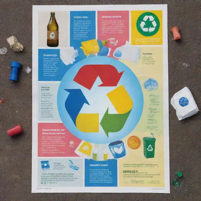 Colorful advertising poster promoting recycling, with images of reusable materials, recycle symbols, and a strong call to action.