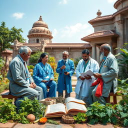 A collaborative and harmonious scene depicting the World Health Organization (WHO) engaging with traditional medicine