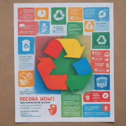 Colorful advertising poster promoting recycling, with images of reusable materials, recycle symbols, and a strong call to action.