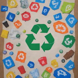 Colorful advertising poster promoting recycling, with images of reusable materials, recycle symbols, and a strong call to action.