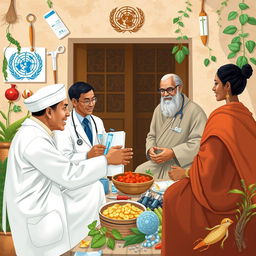 An illustration showcasing the synergy between the World Health Organization (WHO) and traditional medicine