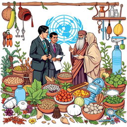 An illustration showcasing the synergy between the World Health Organization (WHO) and traditional medicine