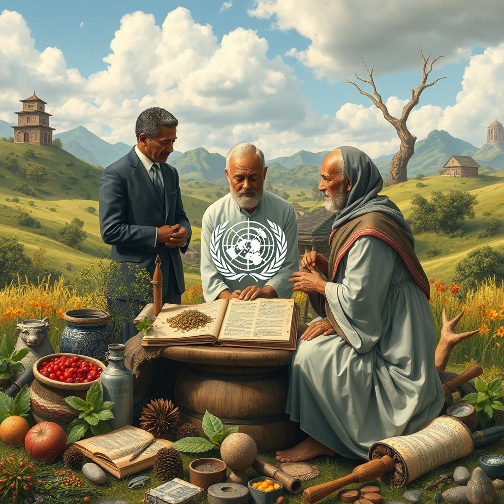 An artistic representation of the relationship between the World Health Organization (WHO) and traditional medicine