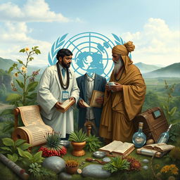 An artistic representation of the relationship between the World Health Organization (WHO) and traditional medicine