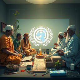 An image depicting the collaboration between the World Health Organization (WHO) and traditional medicine