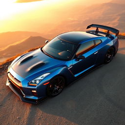 A realistic aerial view of a Nissan GTR car