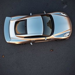 A realistic aerial view of a Nissan GTR car parked on an asphalt surface