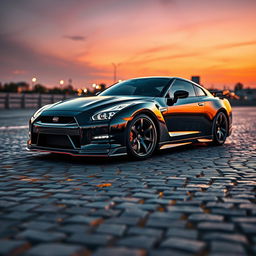 A Nissan GTR captured from an aerial perspective, displaying the vehicle in full detail