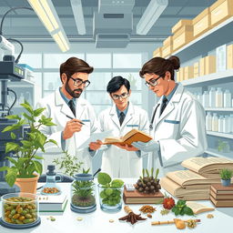 An illustration showing the World Health Organization (WHO) actively researching traditional medicine