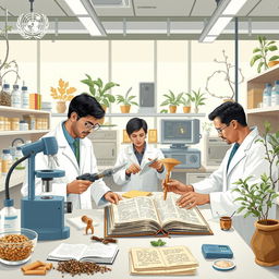 An illustration showing the World Health Organization (WHO) actively researching traditional medicine