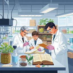 An illustration showing the World Health Organization (WHO) actively researching traditional medicine