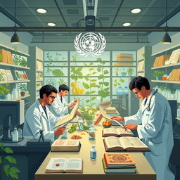 An illustration of the World Health Organization (WHO) actively researching traditional medicine