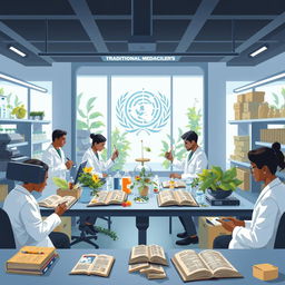 An illustration of the World Health Organization (WHO) actively researching traditional medicine