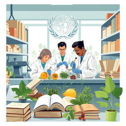 An illustration of the World Health Organization (WHO) engaging in research on traditional medicine