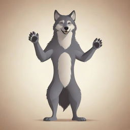 A stylishly designed, vector-art illustration of a standing wolf, its front paw raised in a warm greeting, encapsulating a friendly 'hi'.