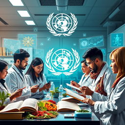 A vibrant scene depicting the World Health Organization (WHO) researching traditional medicine