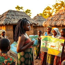 An African rural village with charming grass thatched huts as a backdrop