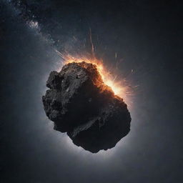 A large rock exploding within a simple, minimalist depiction of a galaxy.