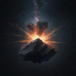 A large rock exploding within a simple, minimalist depiction of a galaxy.