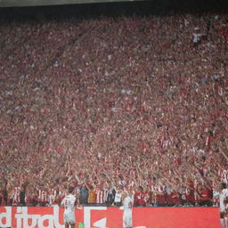 An intense football game taking place between Girona FC, decked out in red and white uniforms, and Real Madrid, who are in their classic white kits. The picture captures the moment, with the crowd on their feet, totally swept up in the action.