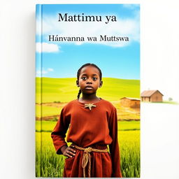 A young girl growing up in a rural countryside, determined and resilient, depicted in a captivating book cover titled 'Matimu ya Nhanwana wa Mutswa'