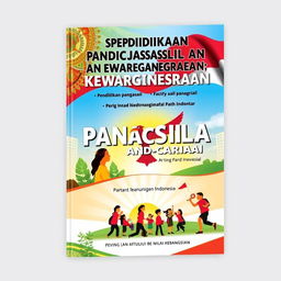 A dynamic and inspiring book cover for "Pendidikan Pancasila dan Kewarganegaraan: Penguatan Nilai-Nilai Kebangsaan"