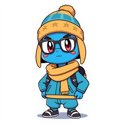 A Pokémon trainer sprite with a stylish blue outfit