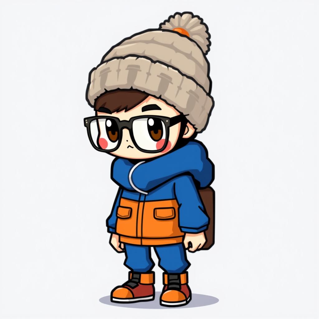 A sprite of a Pokémon trainer wearing a blue and orange outfit