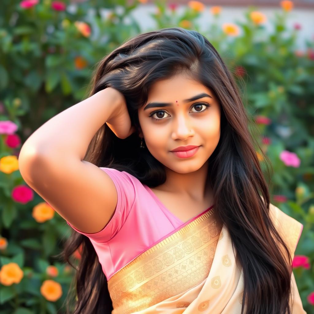 A confident and graceful 18-year-old Bangladeshi girl, showcasing her beauty with poise