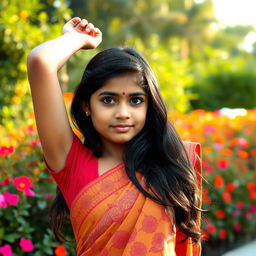 An 18-year-old Bangladeshi girl with a natural and confident presence, showcasing her beauty with poise