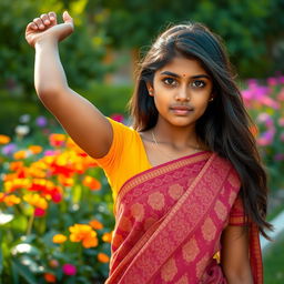 An 18-year-old Bangladeshi girl with a natural and confident presence, showcasing her beauty with poise