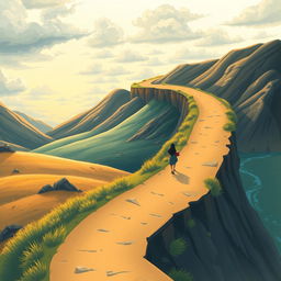 An imaginative illustration of a winding path symbolizing 30 years of life, depicting a journey of learning and growth through both hard and good times