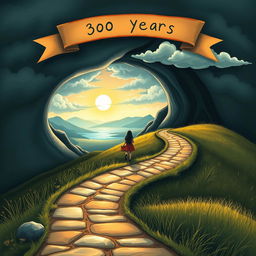 An imaginative illustration of a winding path symbolizing 30 years of life, depicting a journey of learning and growth through both hard and good times