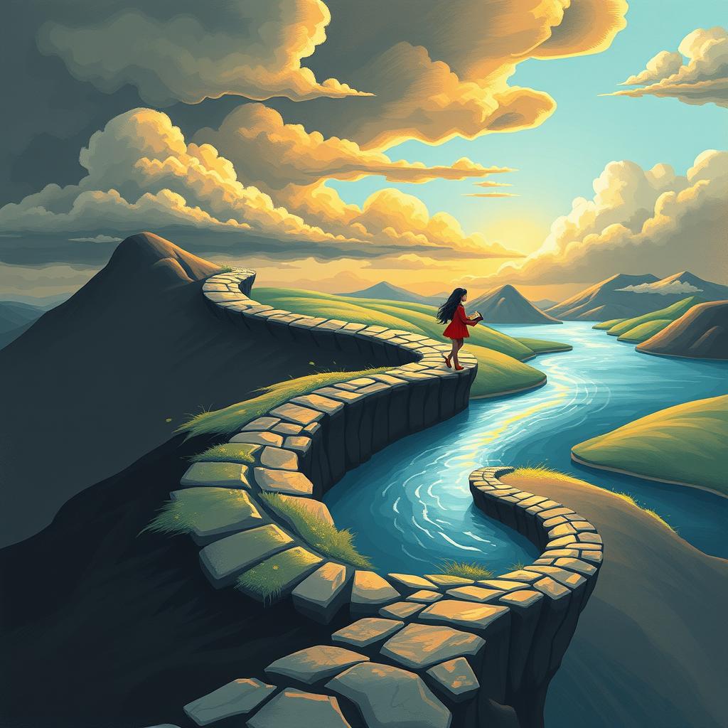 An imaginative illustration of a winding path symbolizing 30 years of life, depicting a journey of learning and growth through both hard and good times