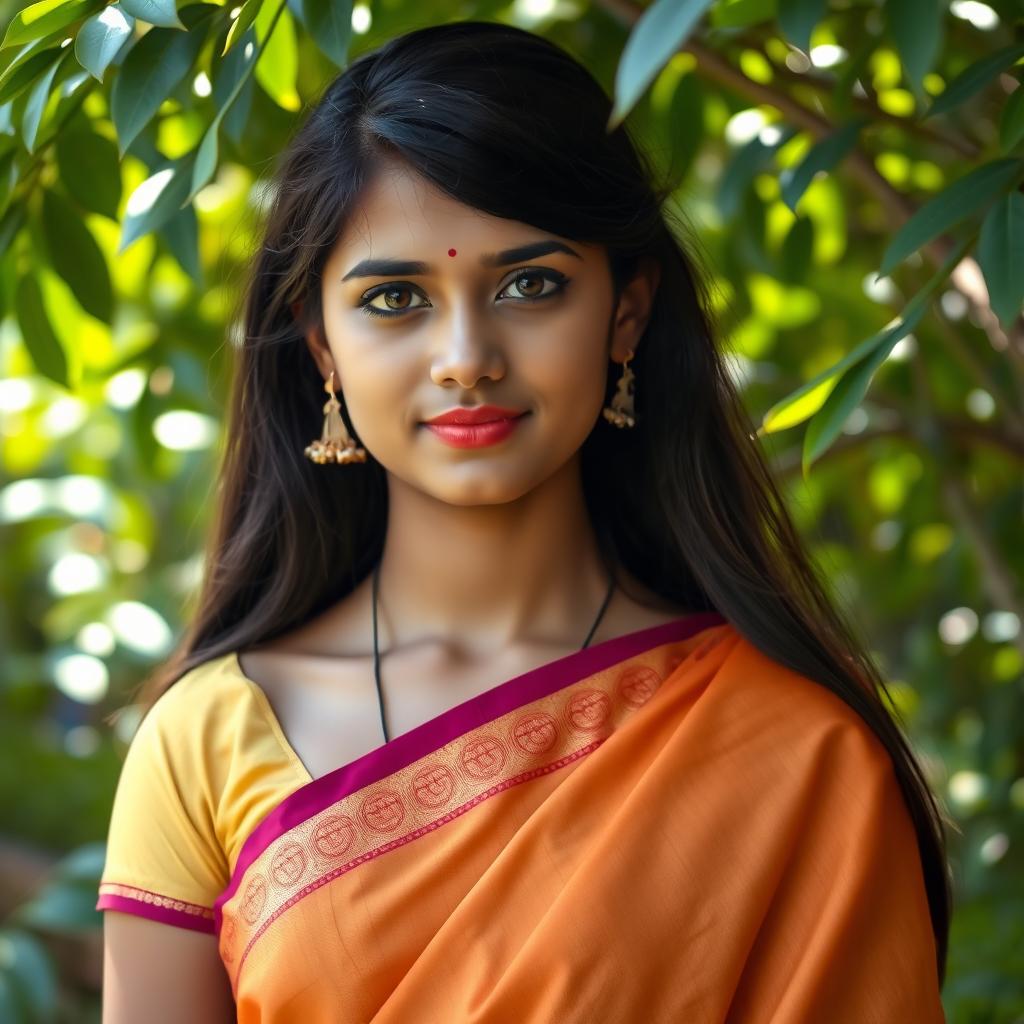 A dignified and elegant portrait of a Bangladeshi 18-year-old girl, celebrating cultural heritage and youth