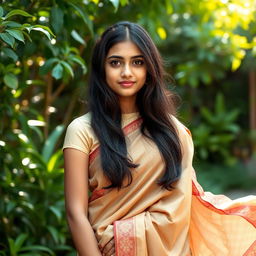 A dignified and elegant portrait of a Bangladeshi 18-year-old girl, celebrating cultural heritage and youth