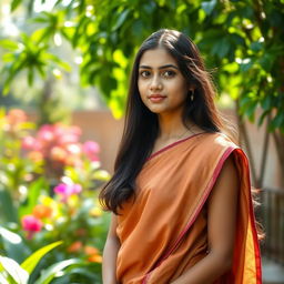 A dignified and elegant portrait of a Bangladeshi 18-year-old girl, celebrating cultural heritage and youth