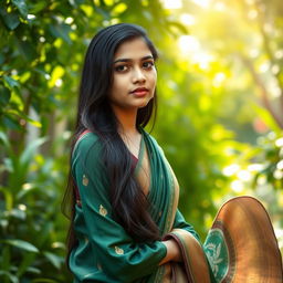 A dignified and elegant portrait of a Bangladeshi 18-year-old girl, celebrating cultural heritage and youth