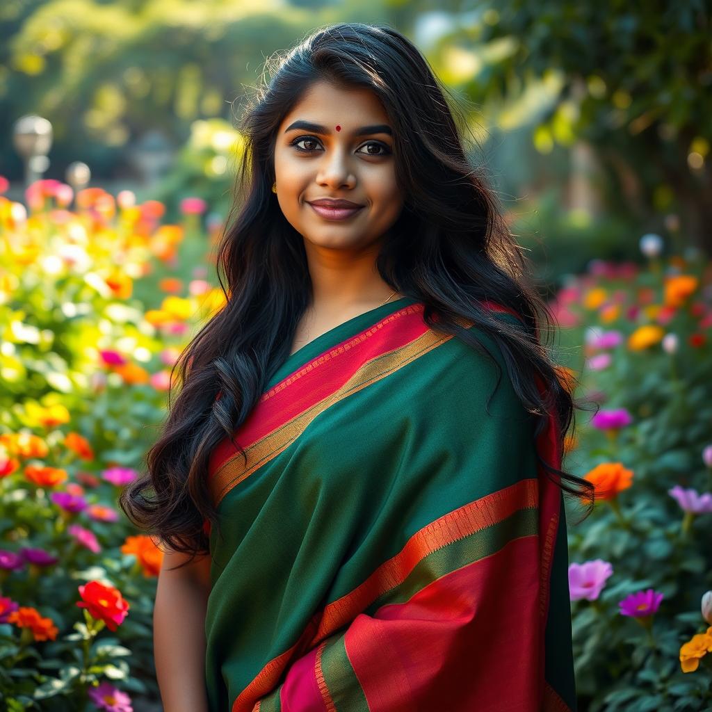 A culturally rich and respectful portrait of a Bangladeshi 18-year-old girl, highlighting her natural beauty and heritage