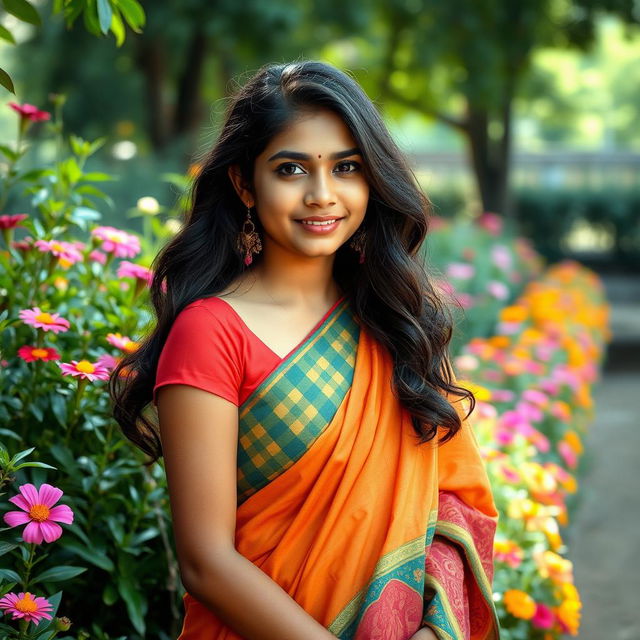 A culturally rich and respectful portrait of a Bangladeshi 18-year-old girl, highlighting her natural beauty and heritage