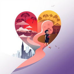 A contemporary and stylized depiction of a heart-shaped path symbolizing 30 years of life experiences, highlighting the journey of learning and growth through hard times and good times