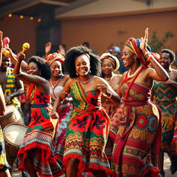 A vibrant and dynamic scene capturing the musical and dance magic of African culture